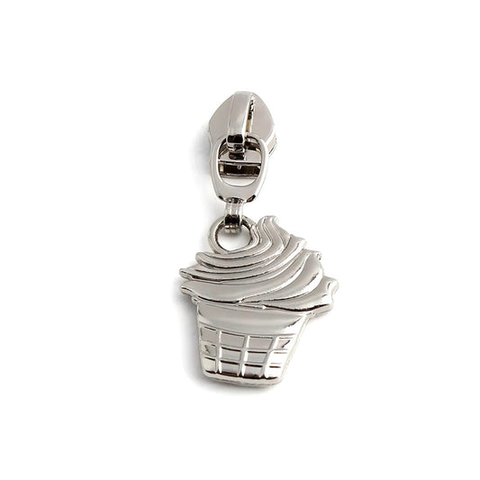 ZP-111N - Cupcake Zipper Pull - Nickle - Summer Beach Metal Zipper Slider 5#