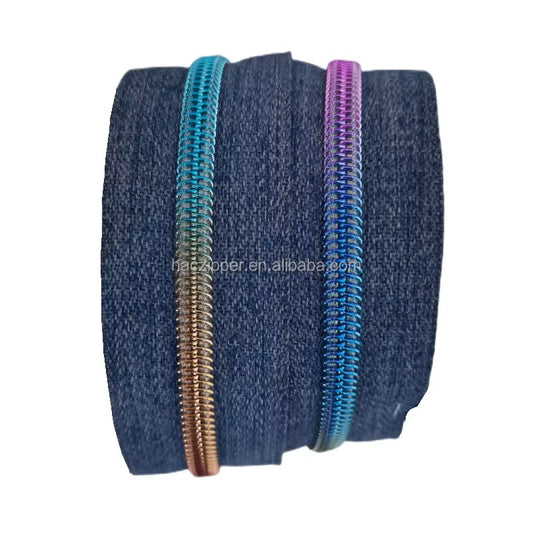 Z-104D - Denim Tape/Metalic Rainbow Teeth Size 5 - 3 yards / 2.75 meters (180 inches / 275 cm)