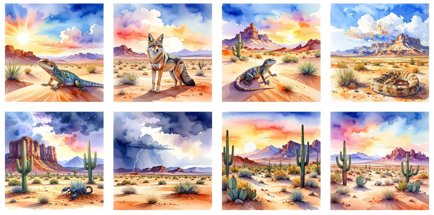 Animated Desert Animal Scenes Fabric Panel - ANI-032