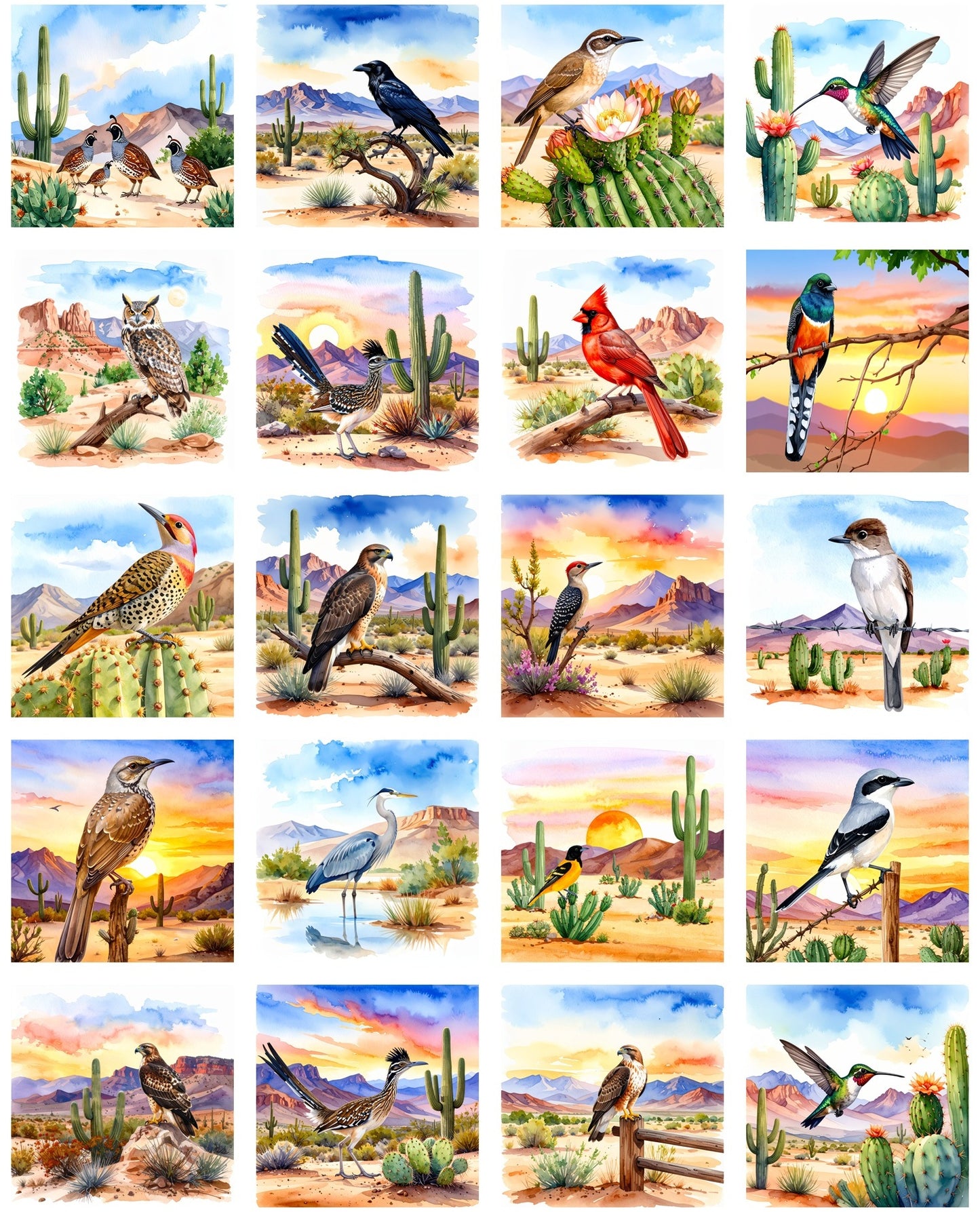 Animated Desert Bird Scenes Fabric Panel - ANI-031