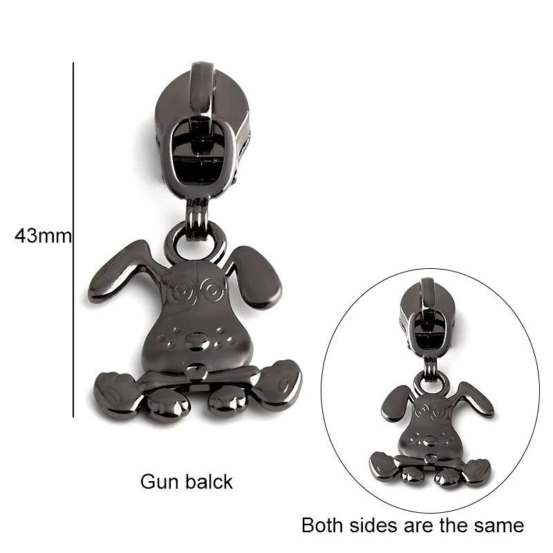 ZP-102GM - Dog with Bone Zipper Pull - Gun Metal Black - Dog Lover Metal Zipper Slider 5#