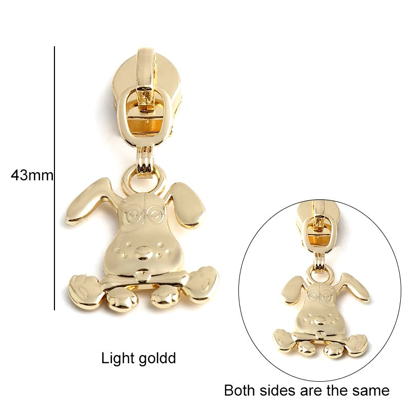 ZP-102LG - Dog with Bone Zipper Pull - Light Gold - Dog Lover Metal Zipper Slider 5#