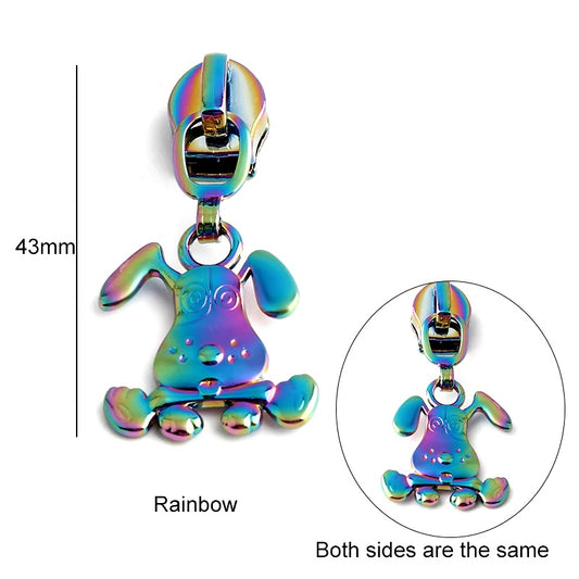 ZP-102R - Dog with Bone Zipper Pull - Rainbow - Dog Lover Metal Zipper Slider 5#