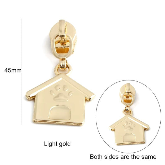 ZP-101LG - Doghouse Zipper Pull - Light Gold- Dog Lover Metal Zipper Slider 5#