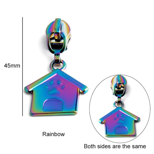 ZP-101R - Doghouse Zipper Pull - Rainbow- Dog Lover Metal Zipper Slider 5#