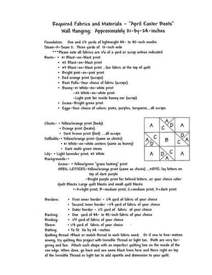 April Easter Boots Quilt Pattern, Approximately Size 21” x 24”, Design to Free-Motion Line from Dog Gone Quilts