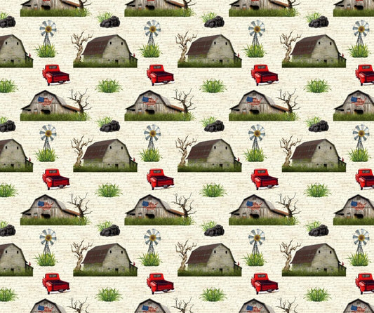 Farm Life with Cream Background Fabric - FOFY-009 - Focus on Fabric Yardage