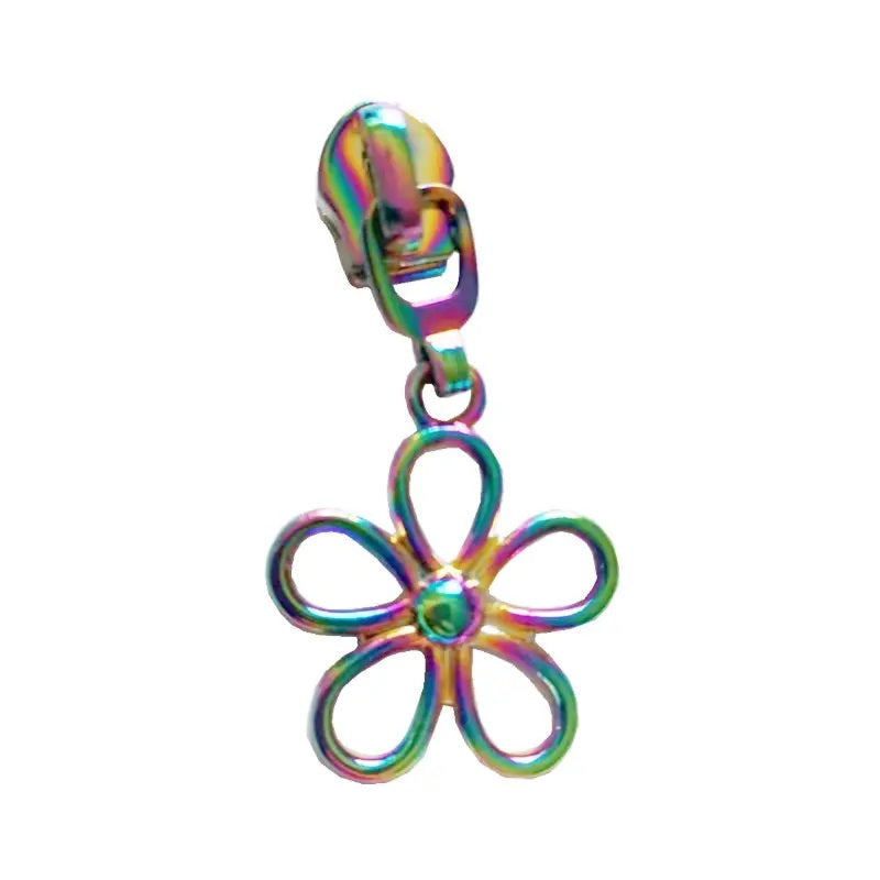 ZP-108 - Flower Zipper Pull - Rainbow - Metal Zipper Slider 5#