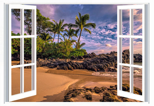Hawaii Scene Through Window Fabric Panel - PSS-004