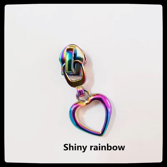 ZP-105 - Heart Zipper Pull - Rainbow - Metal Zipper Slider 5#