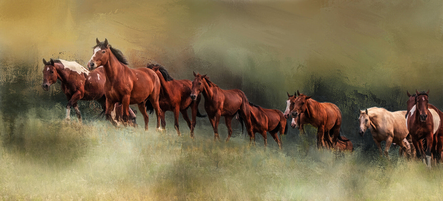 Horses on a Hill Fabric Panel - AHS-017