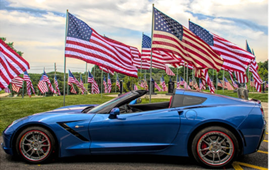 Corvett Convertible and American Flags Fabric Panel - TVC-030C