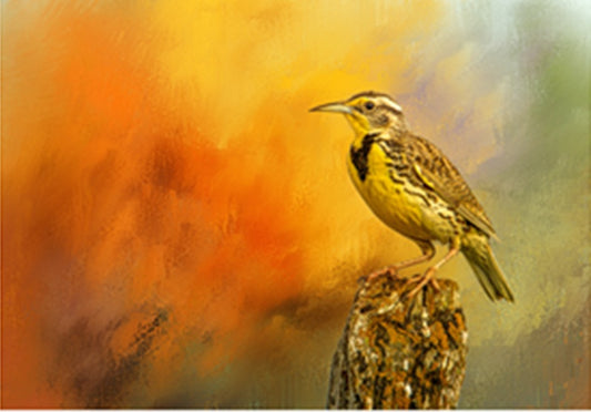 Western Meadowlark Abstract Background Fabric Panel - BOY-006C