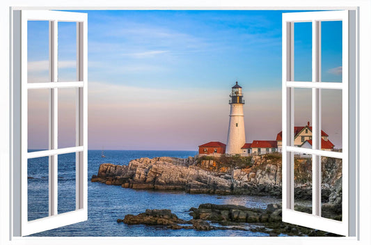 Lighthouse Through the Window Fabric Panel - OCE-038