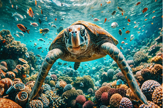Fun Size Swimming Sea Turtle Fabric Panel - FUN-021