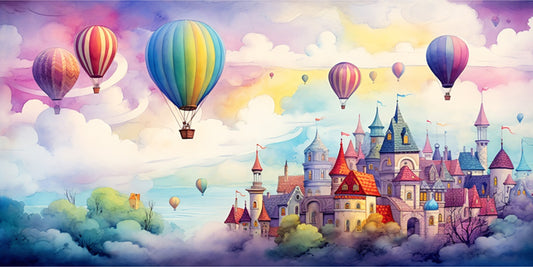 Enchanting Fairy Land with Hot Air Balloons Quilt Panel - ANI-020