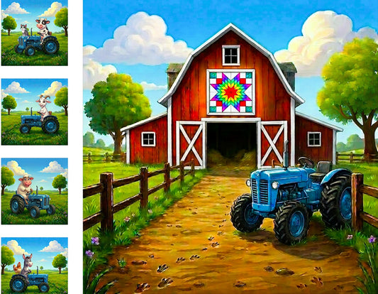 Colorful Farm with Baby Animals Fabric Panel - ANI-040