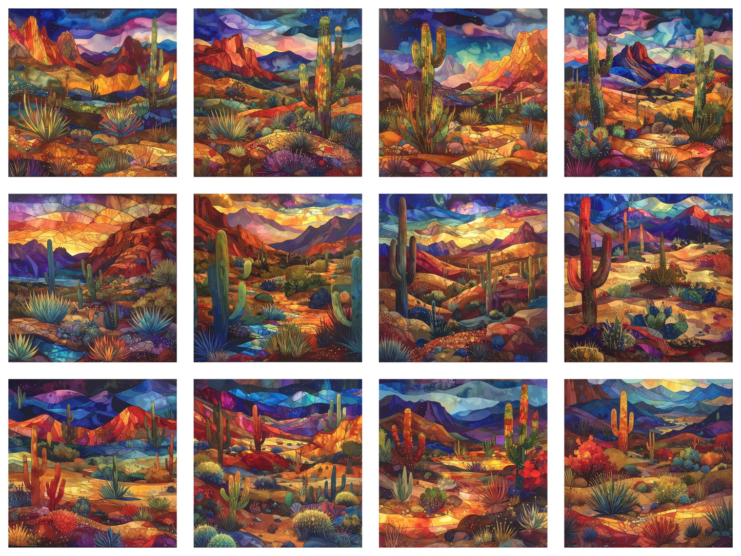 Twelve 10-Inch Blocks Southwest in Stained Glass Fabric Panel - ANI-041