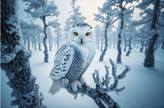 Fun Size Snowy Gray Owl Fabric Panel - FUN-020