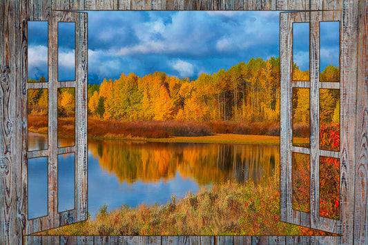 Framed Grand Teton Oxbow Bend Fall Colors Fabric Panel - NPGT-005
