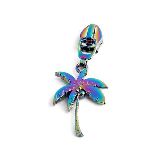 ZP-112R - Palm Tree Zipper Pull - Rainbow - Summer Beach Metal Zipper Slider 5#