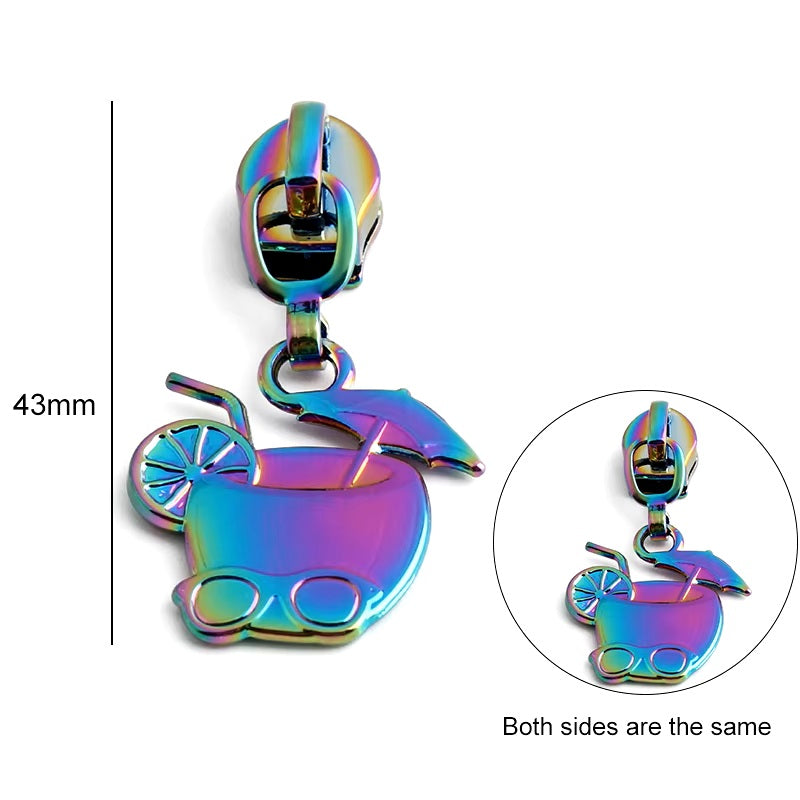 ZP-109R - Drink with Umbrella Zipper Pull - Rainbow - Summer Beach Metal Zipper Slider 5#