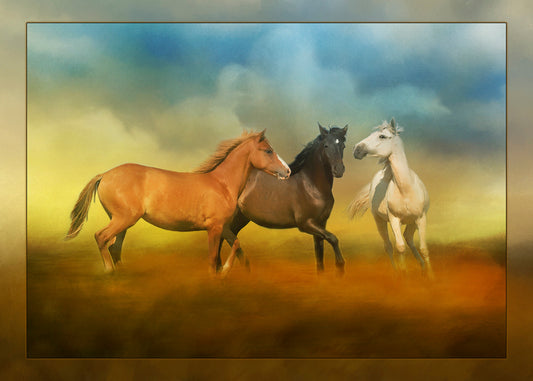 Three Horses Fabric Panel - AHS-037