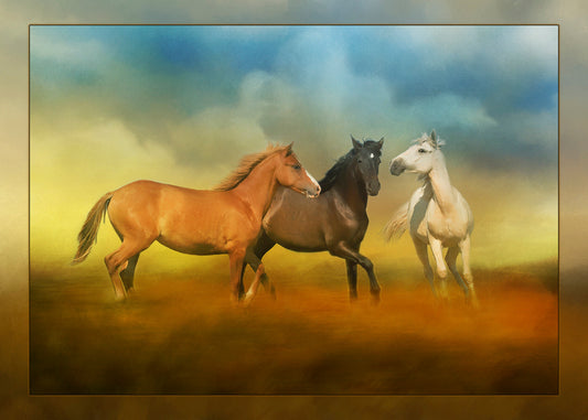 Three Horses Fabric Panel - AHS-037C