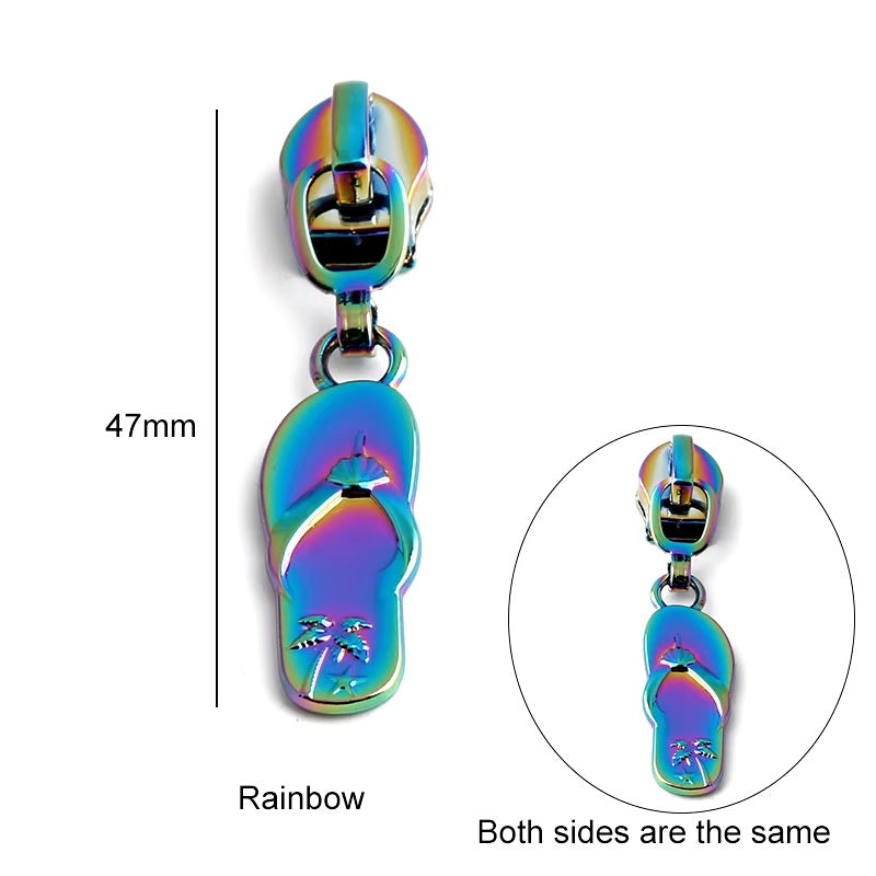 ZP-114R - Flip Flops Zipper Pull - Rainbow - Summer Beach Metal Zipper Slider 5#