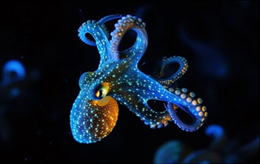 Large Blue Octopus Fabric Panel - OCE-065