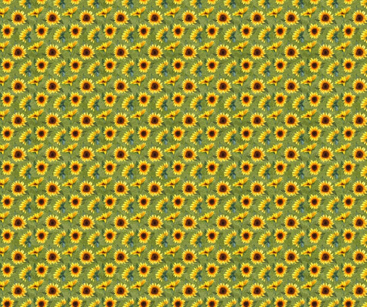 Sunflower Fabric with Green Background - FOFY-026 - Focus on Fabric Yardage