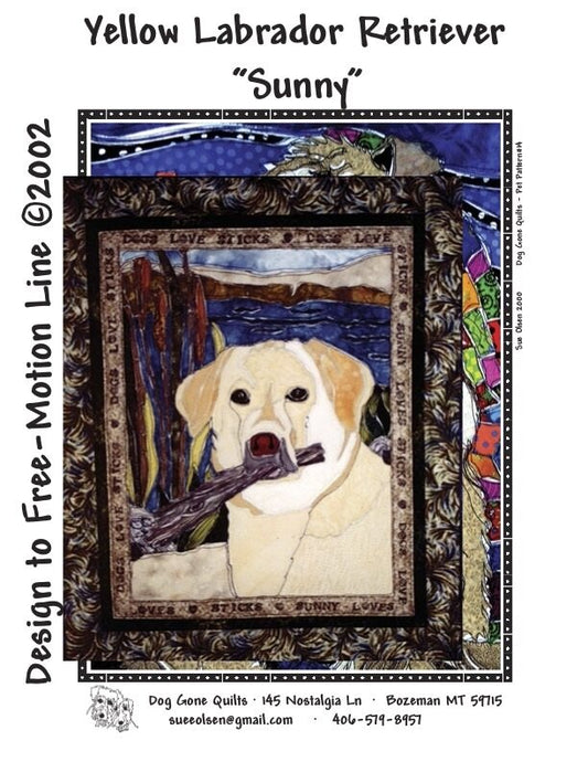 Yellow Labrador Retriever “Sunny” Quilt Pattern, Approximately Size 20” x 25”, Design to Free-Motion Line from Dog Gone Quilts