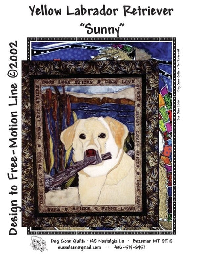 Yellow Labrador Retriever “Sunny” Quilt Pattern, Approximately Size 20” x 25”, Design to Free-Motion Line from Dog Gone Quilts