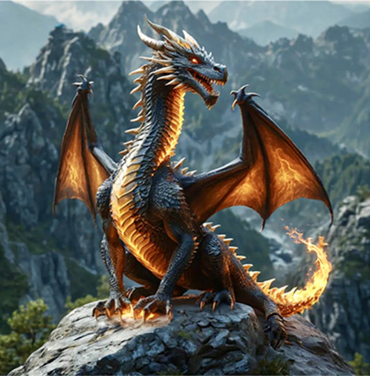 Animated Dragon on Fire Quilt Panel - ANI-027