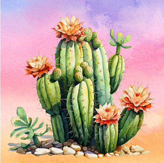 Fun Size Watercolor Desert Cactus Fabric Panel - FUN-099