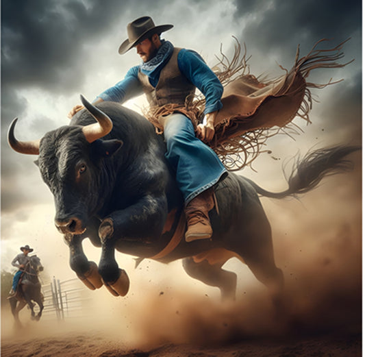 Animated Bull Rider Two Fabric Panel - CBY-023