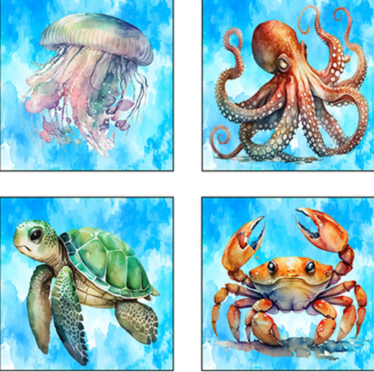 Four Ocean Friends Fabric Panel - OCE-066
