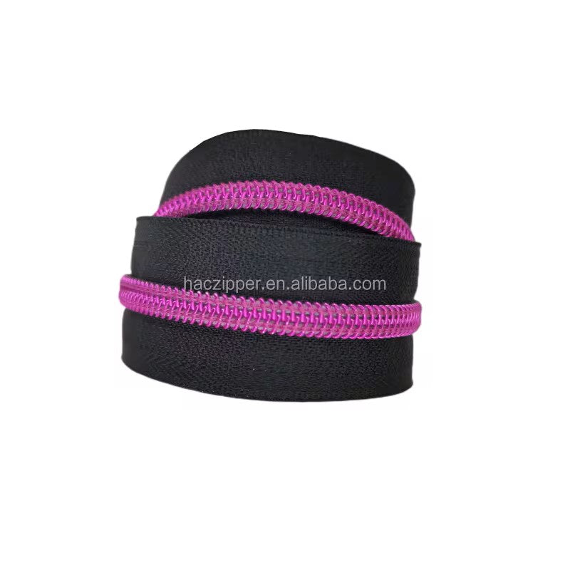 Z-119P - Black Tape/Metalic Pink Teeth Size 5 - 3 yards / 2.75 meters (180 inches / 275 cm)