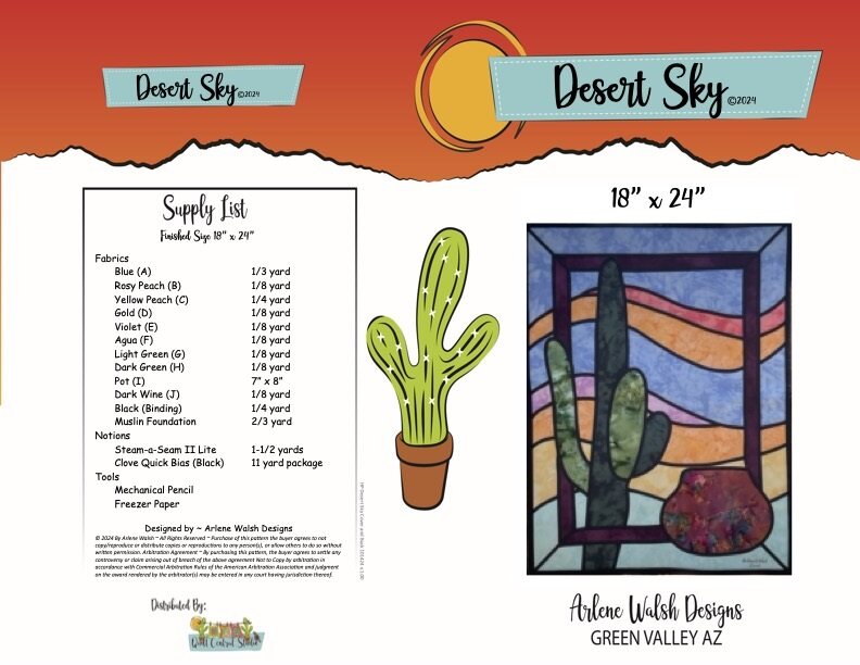 Desert Sky Quilt Pattern - An Arlene Walsh Design, Southwest Pattern, Fused Applique