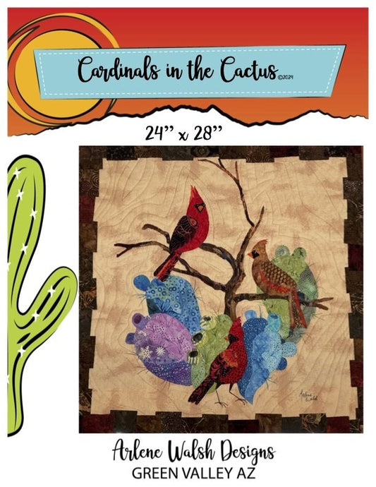 Cardinals in the Cactus Quilt Pattern - An Arlene Walsh Design, Southwest Pattern, Fused Applique