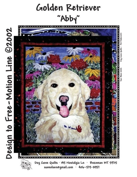 Golden Retriever "Abby" Quilt Pattern, Approximately Size 20” x 25”, Design to Free-Motion Line from Dog Gone Quilts