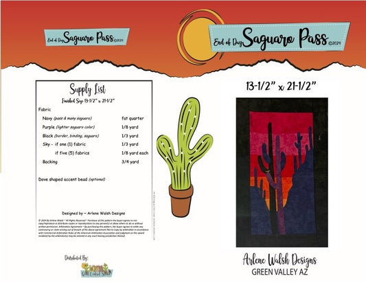 End of Day Saguaro Pass Quilt Pattern - An Arlene Walsh Design, Southwest Pattern, Fused Applique