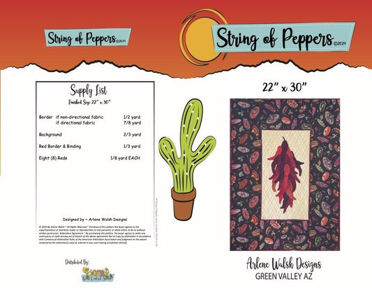 String of Peppers Quilt Pattern - An Arlene Walsh Design, Southwest Pattern, Fused Applique