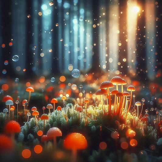 Animated Mushrooms in the Rain Quilt Panel - ANI-005