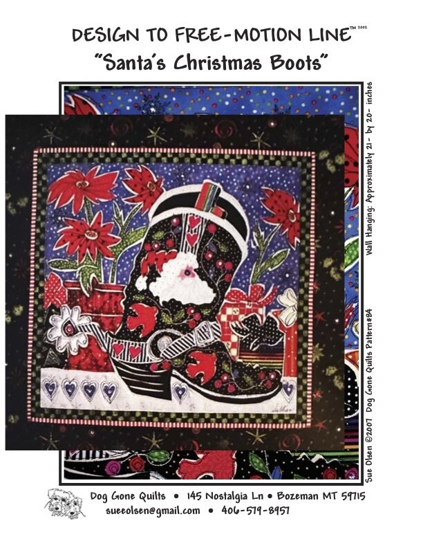 Santa’s Christmas Boots Quilt Pattern, Approximately Size 21” x 20”, Design to Free-Motion Line from Dog Gone Quilts