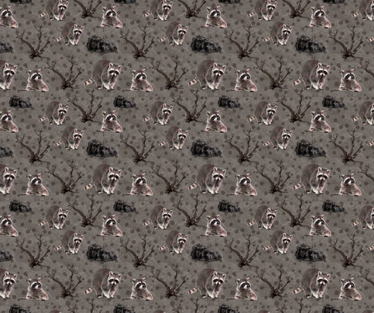 Raccoon Fabric with Brown Background - FOFY-010 - Focus on Fabric Yardage