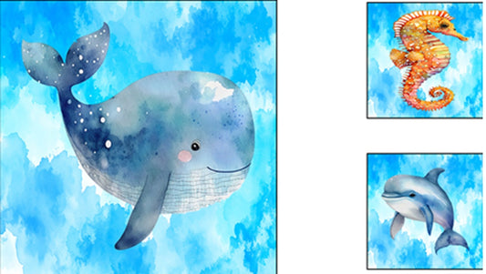Fun Size Whale and Ocean Friends Fabric Panel - FUN-074
